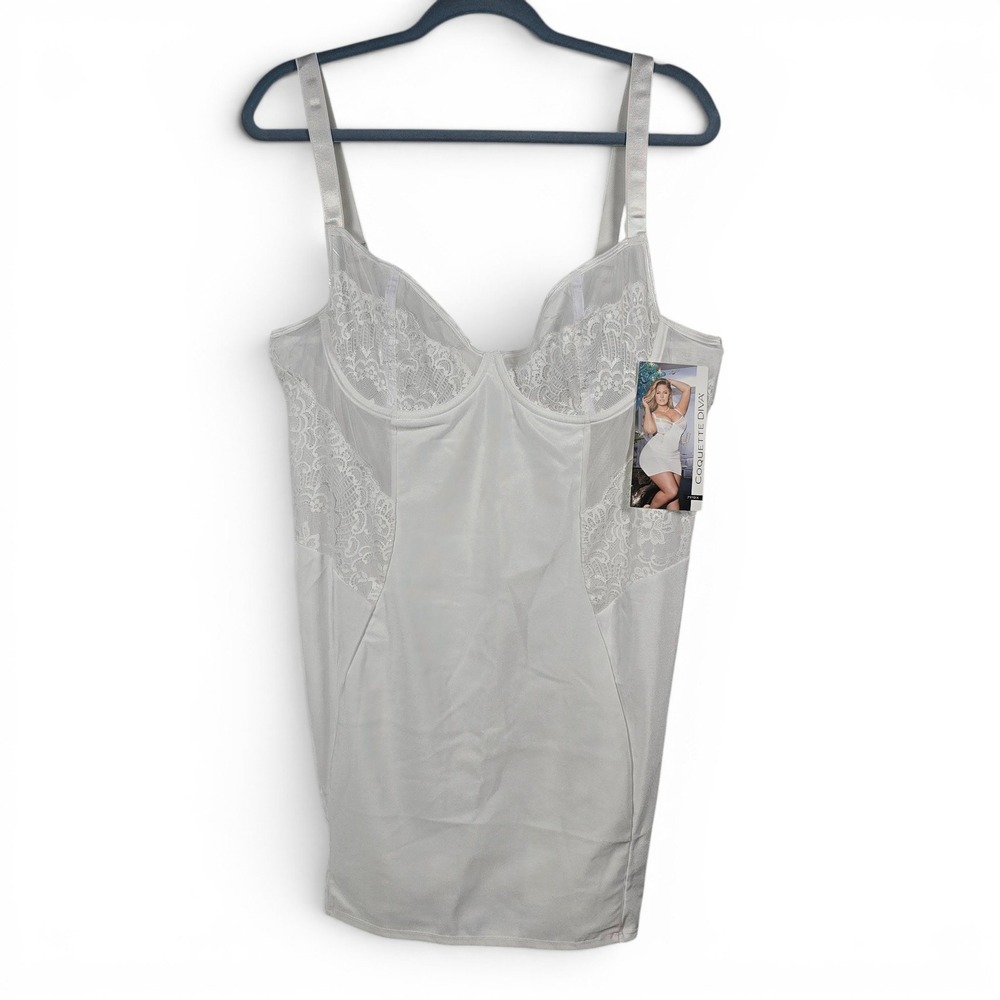 Coquette Diva White Lace Underwire Chemise Slip Dress Womens 1X/2X  Slimming NEW